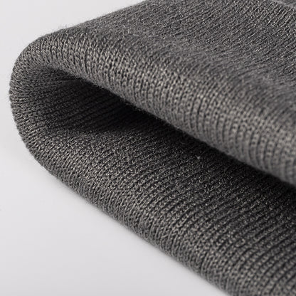 Gray rounded ear cuffed knit beanie detail