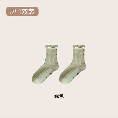 CHEEMY FREE复古潮流森系花边中筒袜子女秋韩系ins风无骨堆堆棉袜