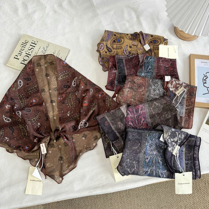 复古印花三角巾女腰巾装饰叠穿丝巾屁帘百搭包头巾春秋薄款民族风