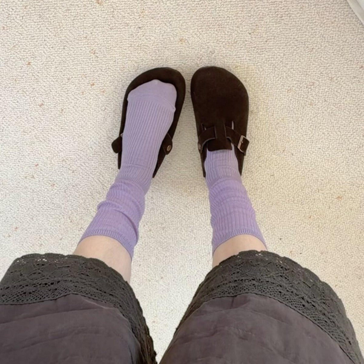 Rufia - Solid Color Ribbed-Cuff Socks