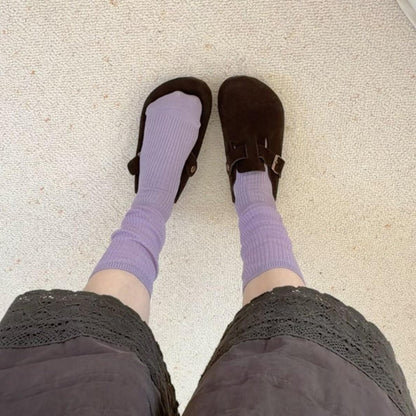 Rufia - Solid Color Ribbed-Cuff Socks