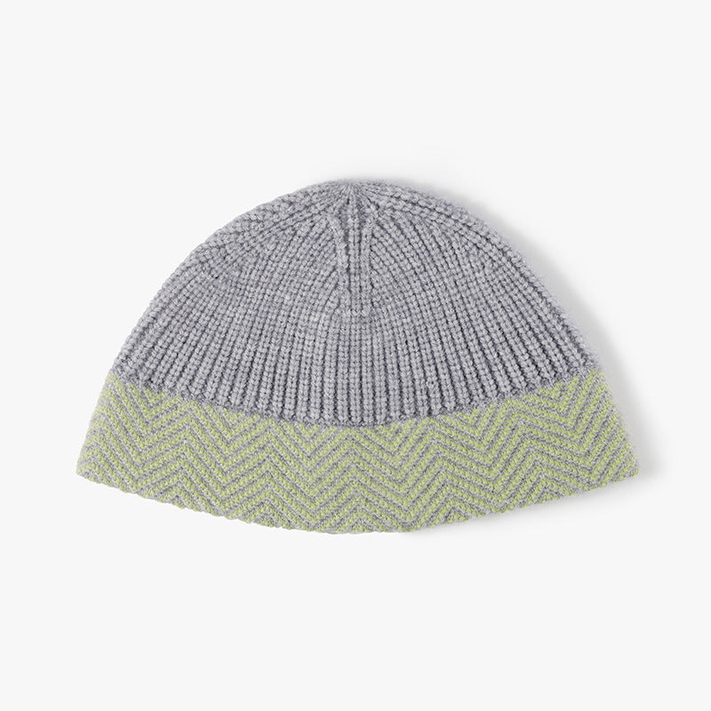 Light Gray herringbone cuff textured knit beanie product view