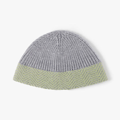 Light Gray herringbone cuff textured knit beanie product view