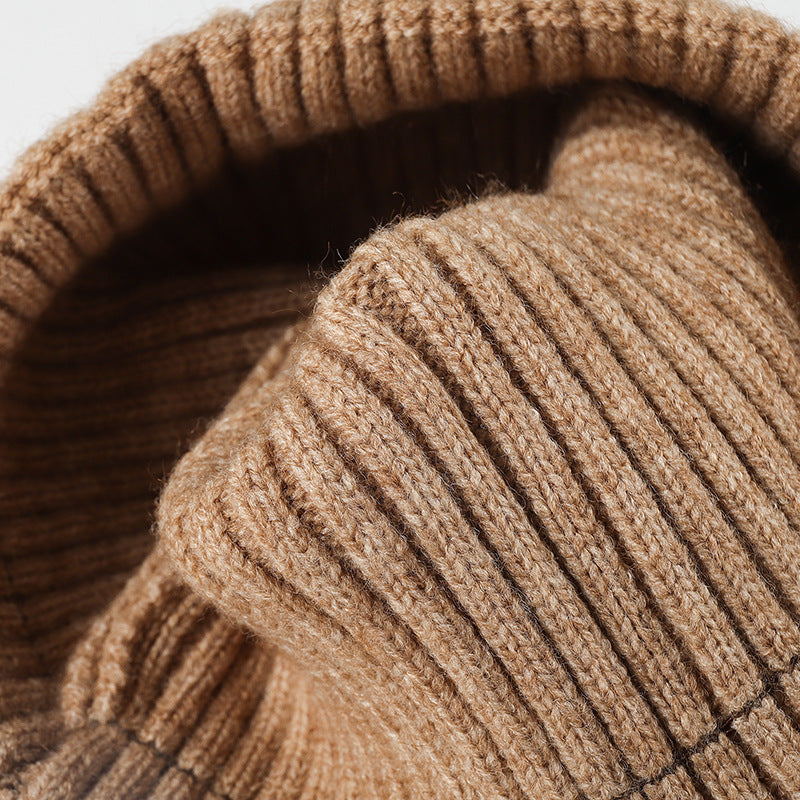 Black contrast stripe ribbed cuffed knit beanie product view