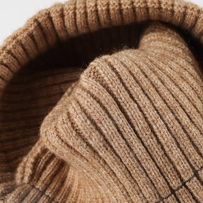 Black contrast stripe ribbed cuffed knit beanie product view
