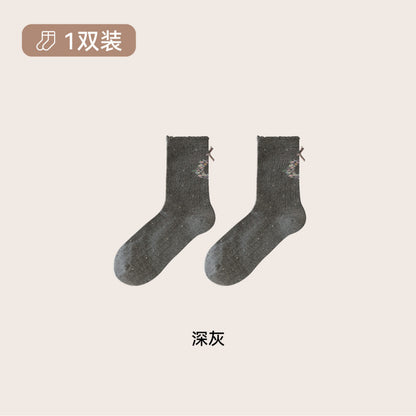 远润家秋冬小清新复古小花中筒袜子女秋少女风无骨堆堆女袜