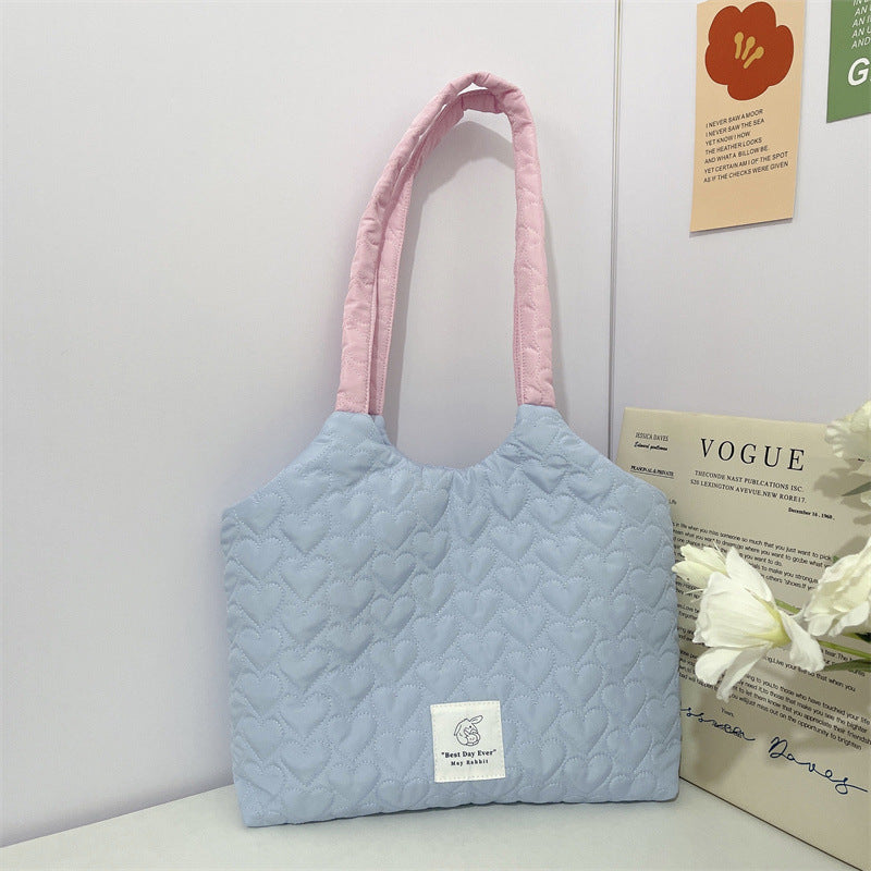 Heart Pattern Quilted Color Block Tote Bag