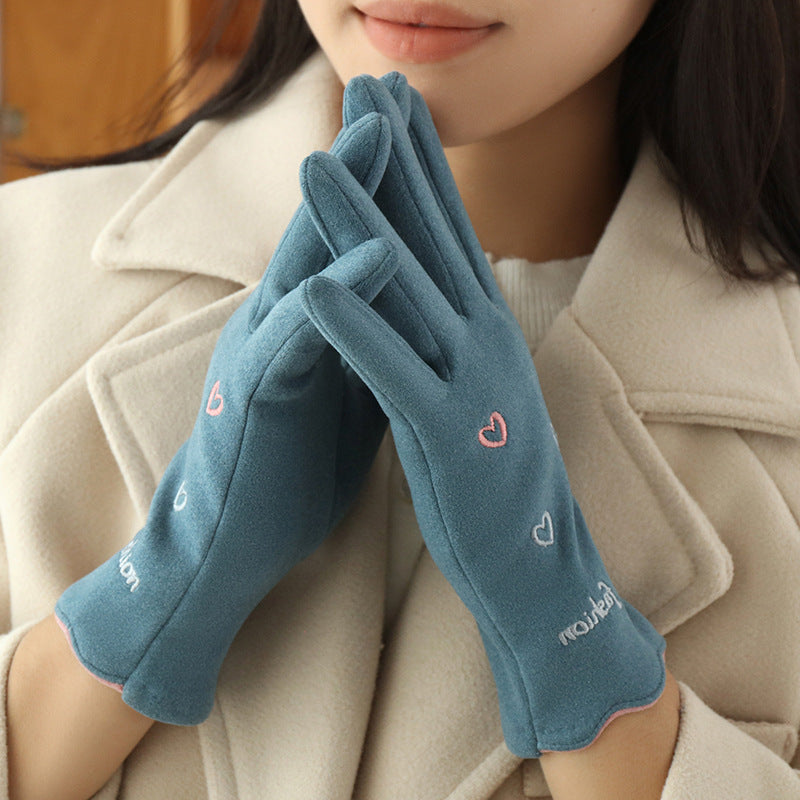 Gloving - Embroidered Heart Extended-Cuff Gloves