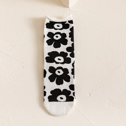 Rufia - Hip-Hop Classic Black and White Cow Print Striped Socks