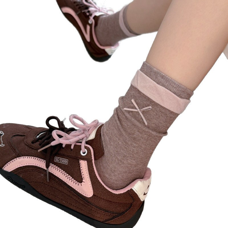 Rufia - Small Bow Detail Shaped-Heel Crew Socks