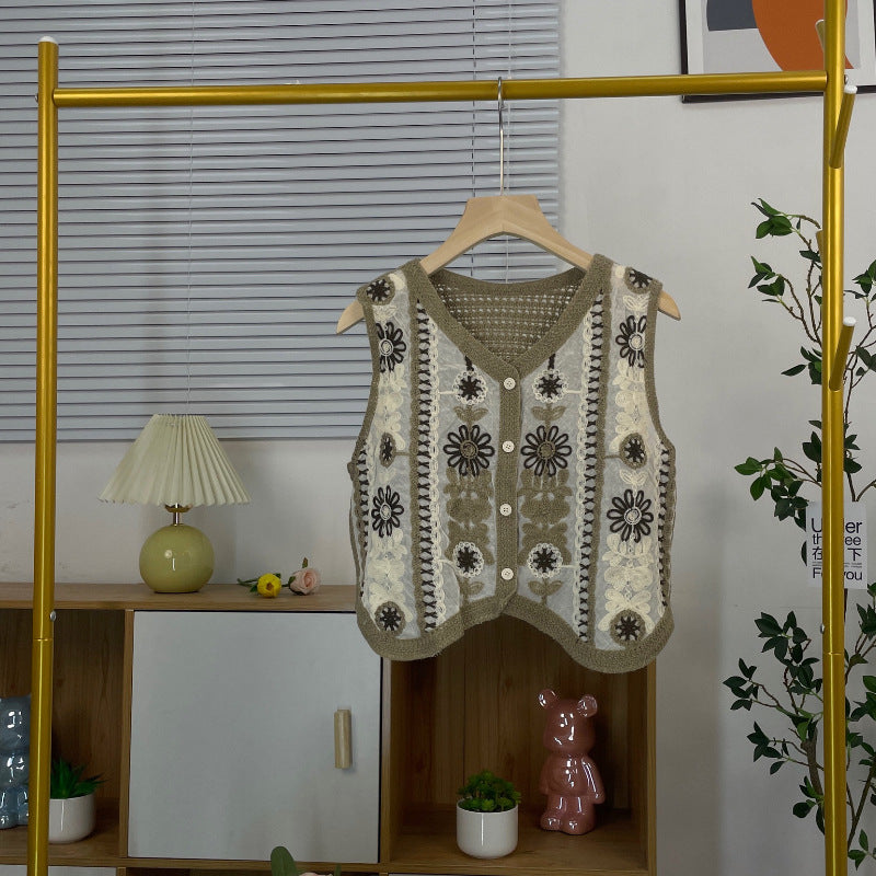 Crosa - Vintage Hollow-Out Crochet Floral Vest