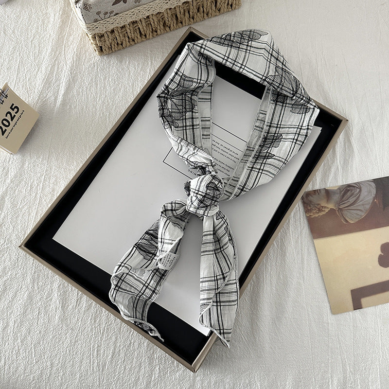 Product image for Scarvii - Plaid Floral Outline Scarf (White)