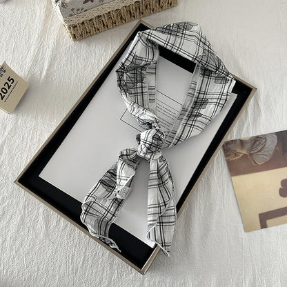 Product image for Scarvii - Plaid Floral Outline Scarf (White)