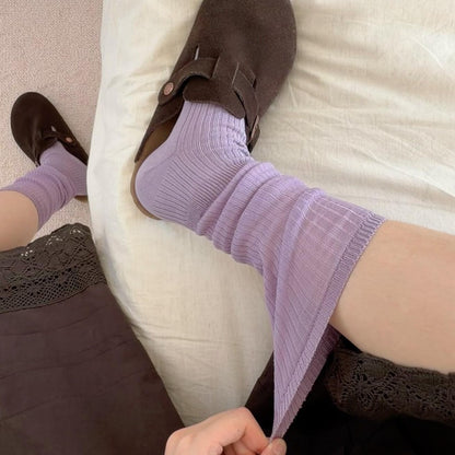Rufia - Solid Color Ribbed-Cuff Socks