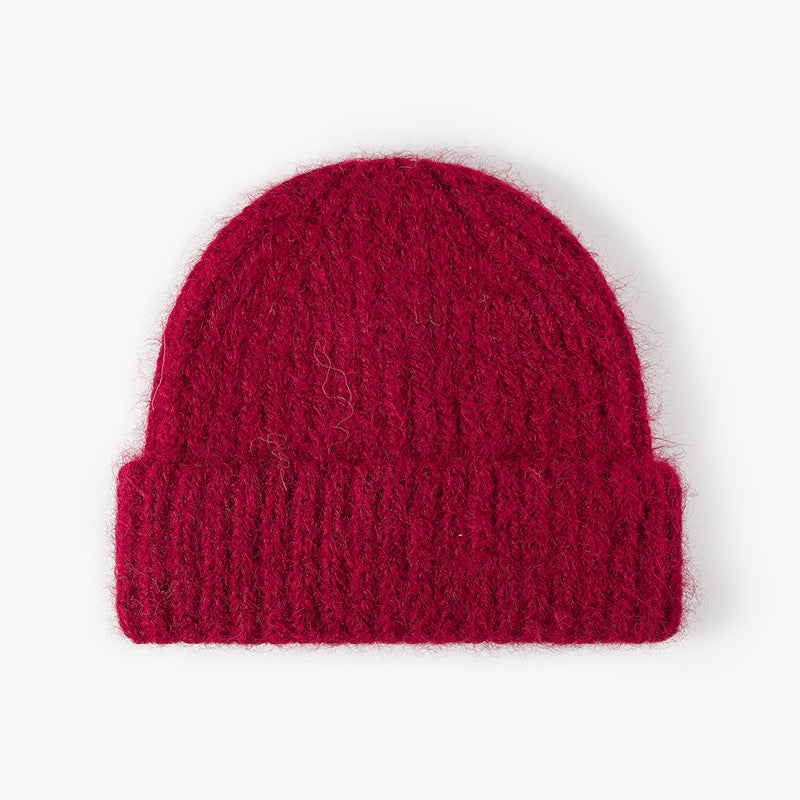 Burgundy heathered wool ribbed cuffed knit beanie product view