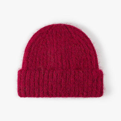 Burgundy heathered wool ribbed cuffed knit beanie product view