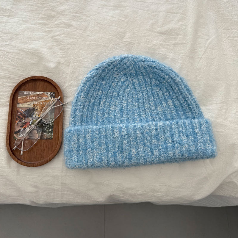 Light Blue textured fleck knit beanie flat lay