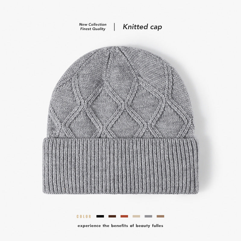 Black cable diamond faux rabbit knit beanie product view