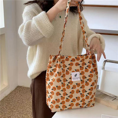 Printed Corduroy Canvas Tote Bag