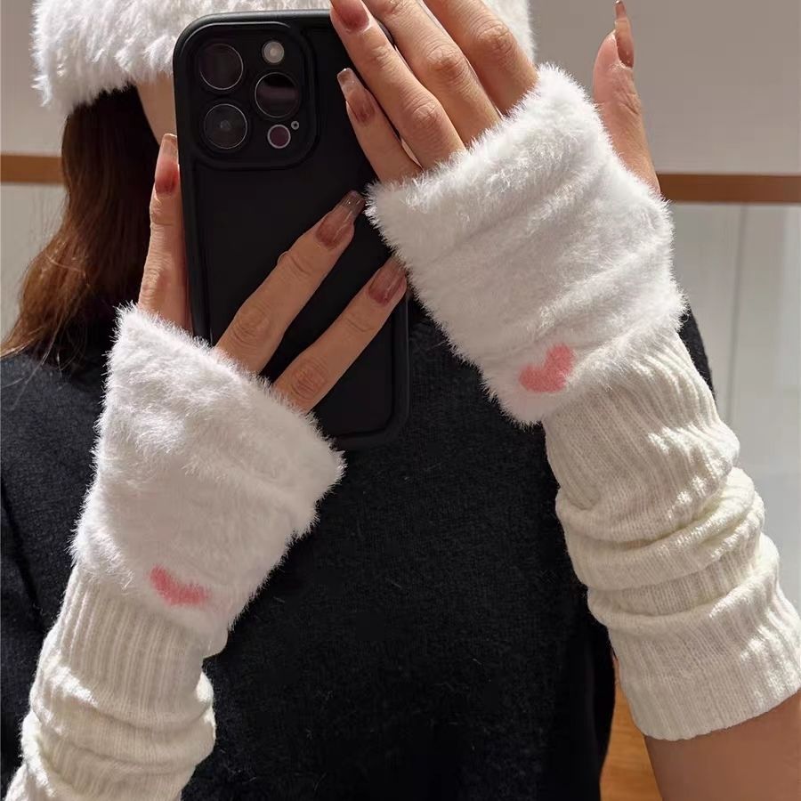 半指手套女冬季露指可爱护胳膊袖子手臂套针织堆堆袖长款袖套保暖