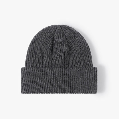 Gray solid ribbed cuffed acrylic knit beanie product view