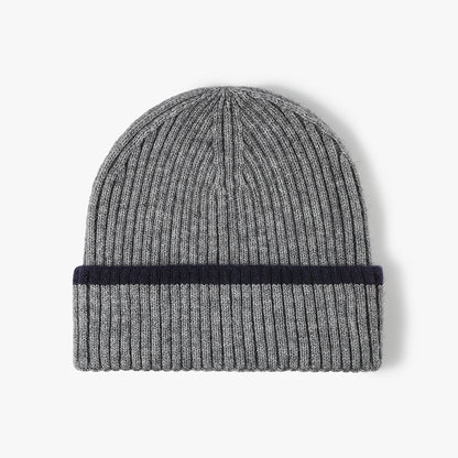 Dark Gray contrast stripe ribbed cuffed knit beanie product view