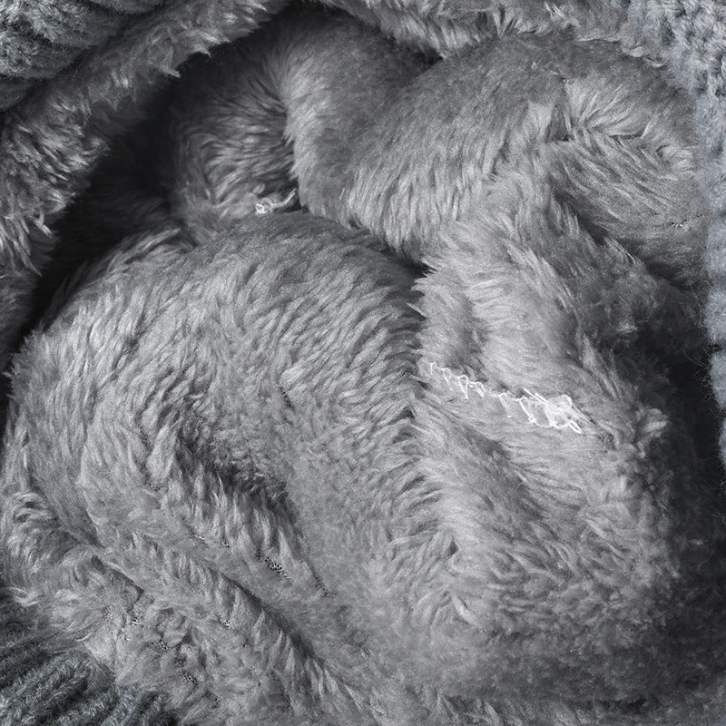 White pom-pom faux fur-lined cuffed knit beanie product view