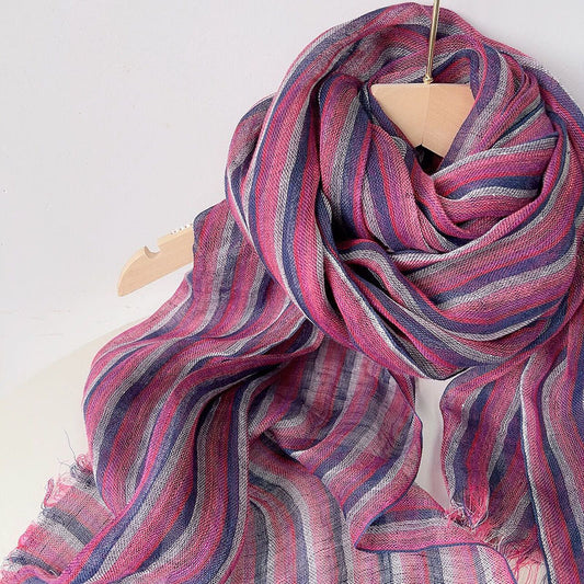 Scarvii - Stripe Cotton Linen Long Scarf & Shawl