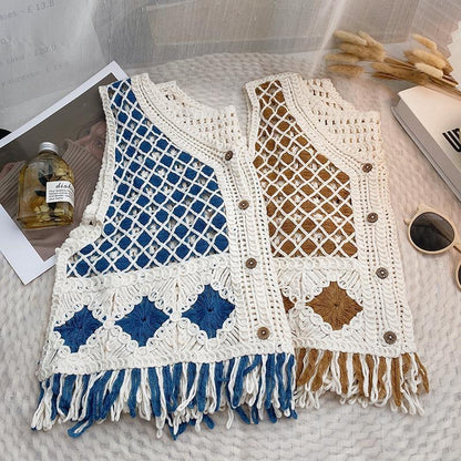 Crosa - Vintage Crochet Openwork Knit Vest Cardigan