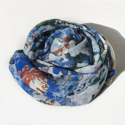 Scarvii Floral Summer Long Scarf presented flat with clear floral summer pattern
