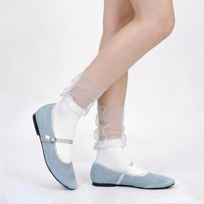 Rufia - Gathered Sheer Mesh Mid-Calf Socks