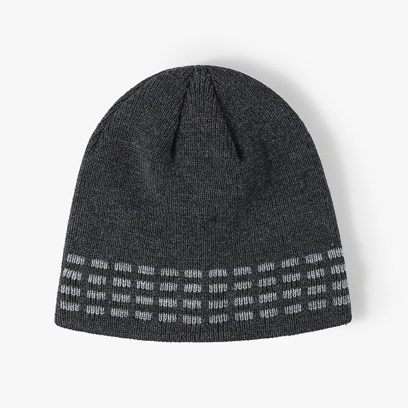 Gray contrast dash fleece-lined knit beanie product view