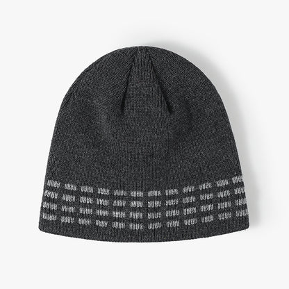 Gray contrast dash fleece-lined knit beanie product view