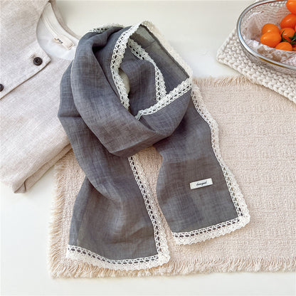Product image for Scarvii - Lightly Sheer Openwork Lace-Trim Scarf (Gray)