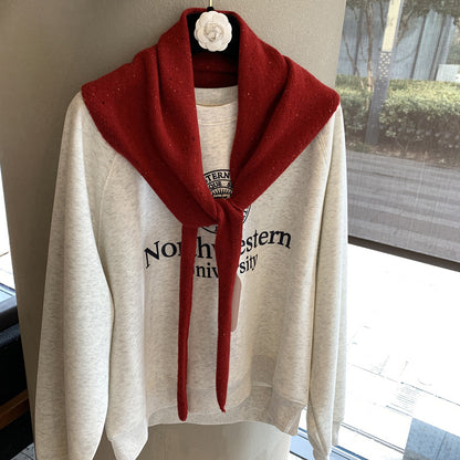 韩系单色纯羊毛三角巾飘带针织保暖纯色百搭高级气质坎肩三角巾