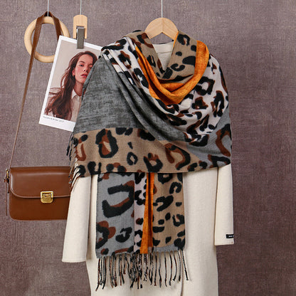 Scarvii - Leopard Patchwork Tassel Winter Scarf