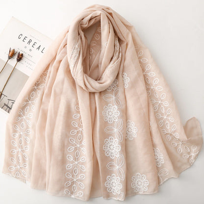 Beige floral vine lightweight wrap scarf product view
