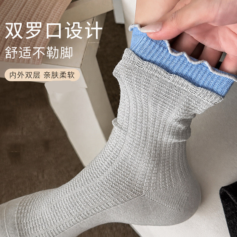 Rufia - Ribbed Layered-Ruffle Crew Socks