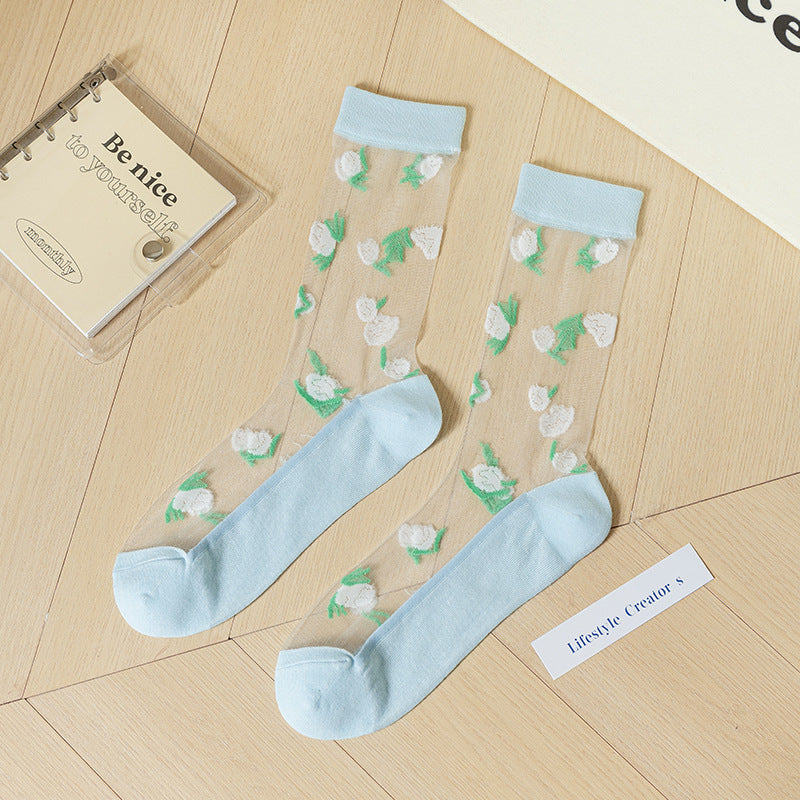 Rufia - Summer Floral Pattern Sheer Socks