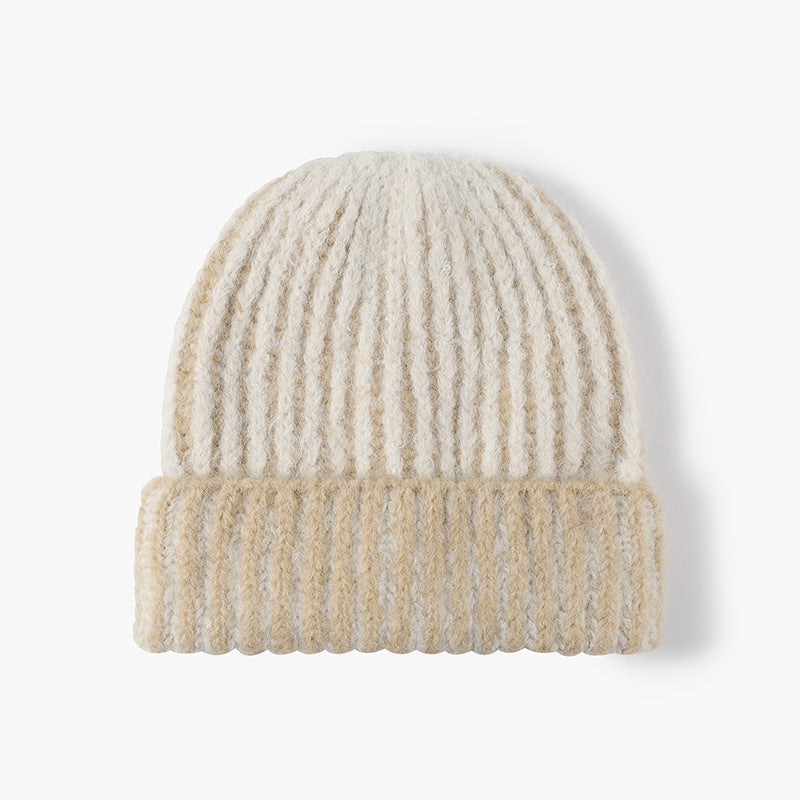 Khaki two-tone ribbed cuffed beanie product view