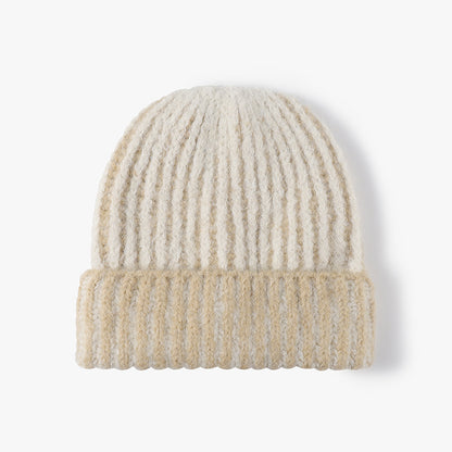 Khaki two-tone ribbed cuffed beanie product view