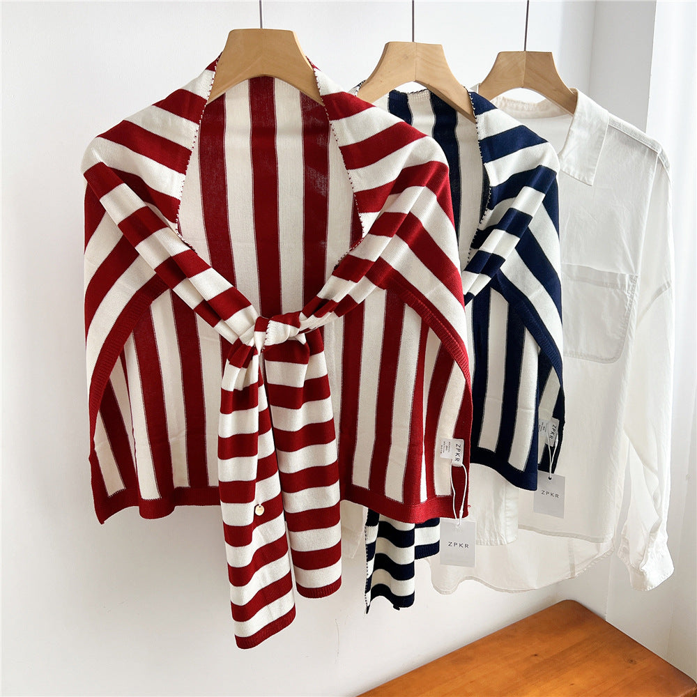 Scarvii - Striped T-Shaped Knit Scarf
