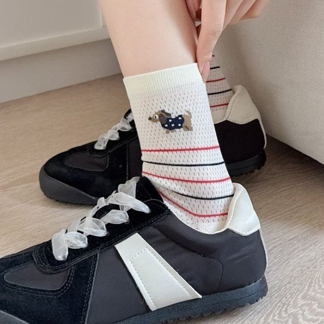 Rufia - Puppy Stripe Pattern All-Season Crew Socks