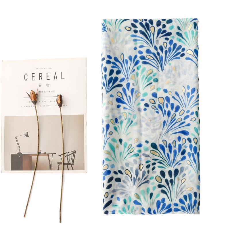 Green Botanical Fountain Print Wrap Scarf, product detail view