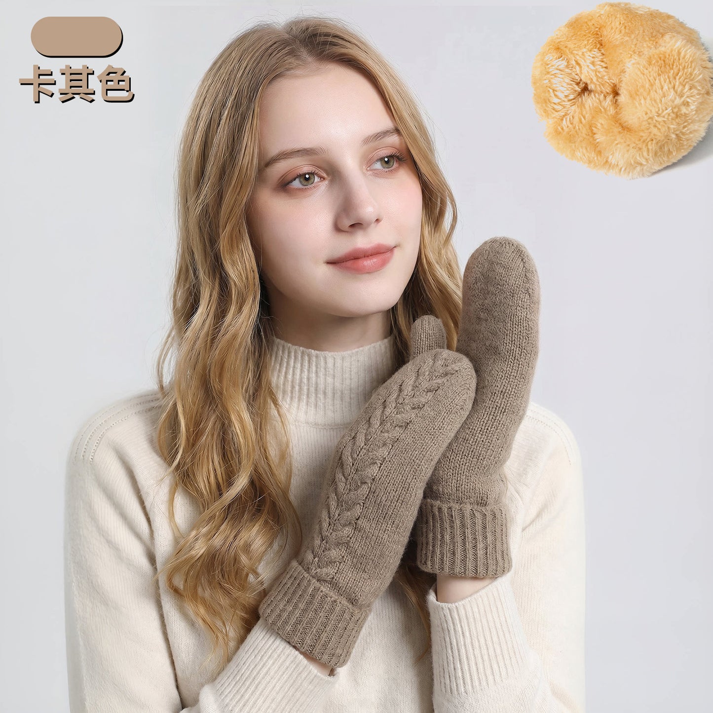 新款包套手套女士秋冬季双层加绒加厚保暖防寒针织手套连指手套