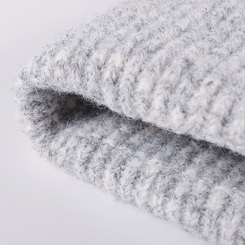 Silver fuzzy ribbed wide cuff knit beanie detail