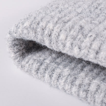 Silver fuzzy ribbed wide cuff knit beanie detail