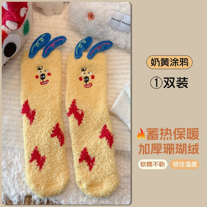可爱卡通中筒袜女居家地板袜女跨境加厚睡眠袜女跨境新款保暖