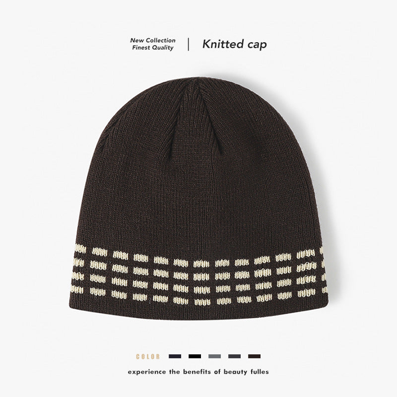 Navy contrast dash fleece-lined knit beanie product view