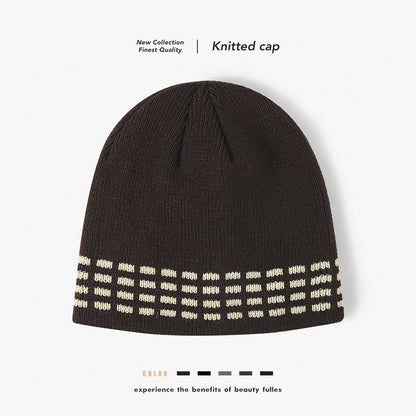 Navy contrast dash fleece-lined knit beanie product view